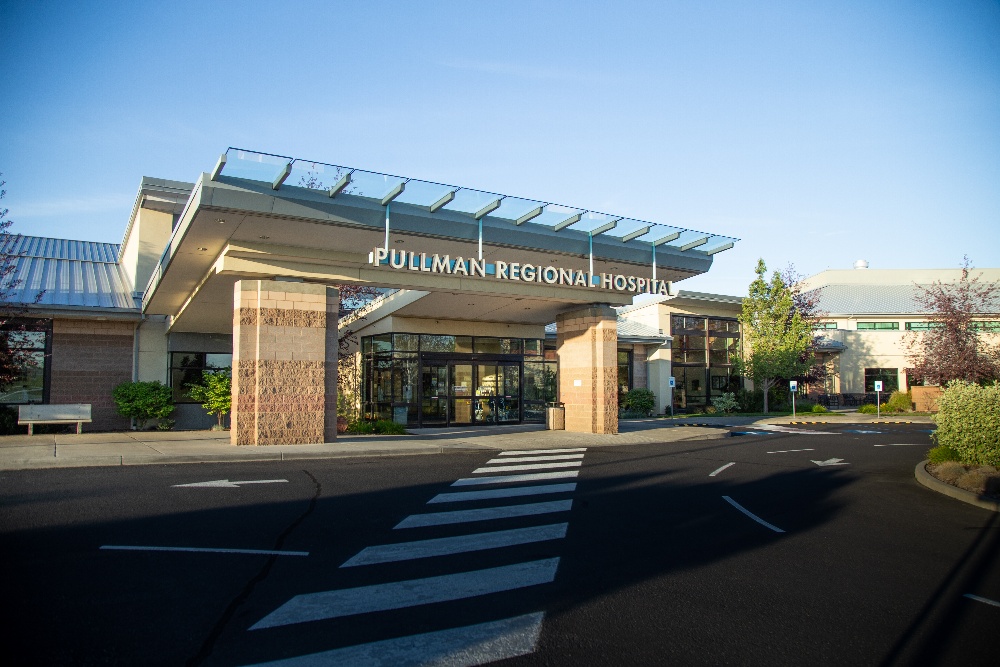 Pullman Regional Hospital exterior front entrance — just 2 minutes from Dr. Fisher's Pullman dental office